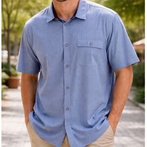 Men’s 2X Blue Performance Stretch Button Down Outdoor Shirt